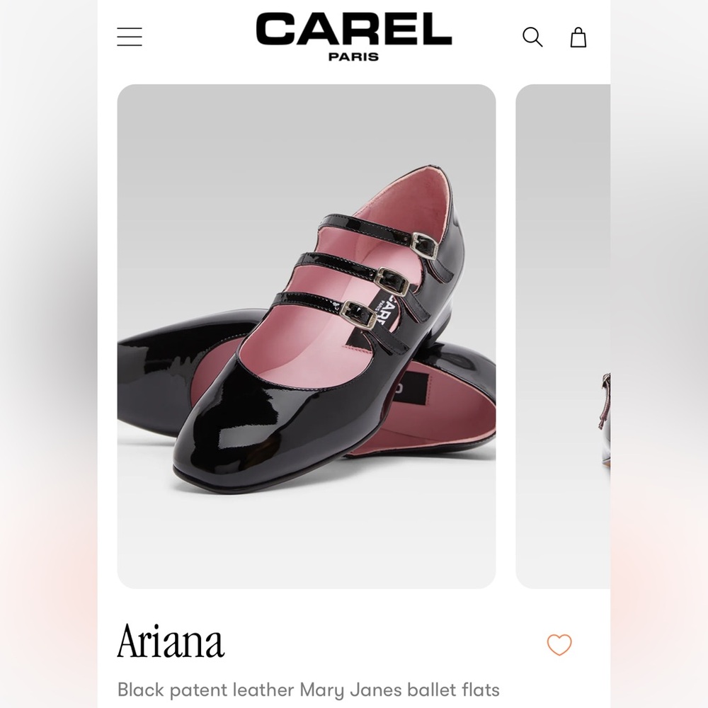 CAREL Paris Ariana Black Patent Leather Mary Jane’s Ballet Flats